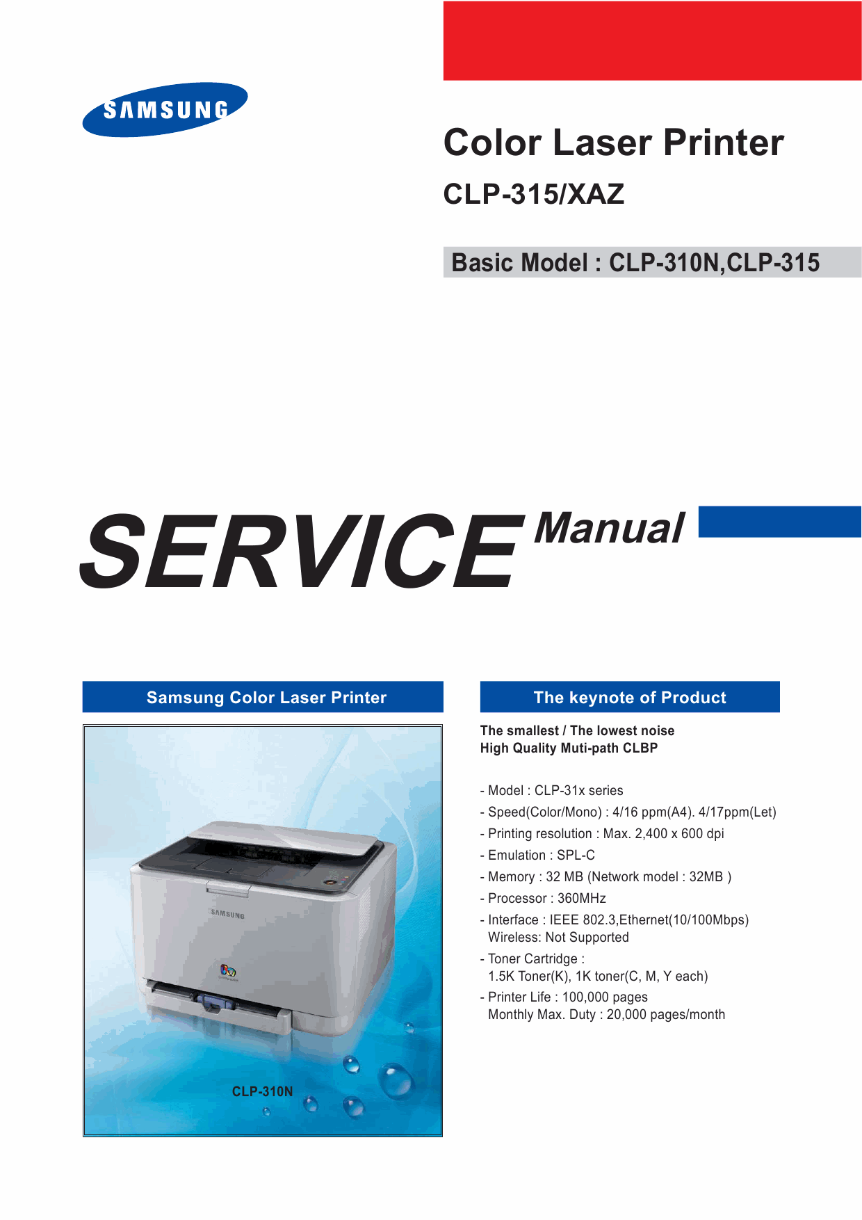 Samsung Color-Laser-Printer CLP-315 Parts and Service Manual-1